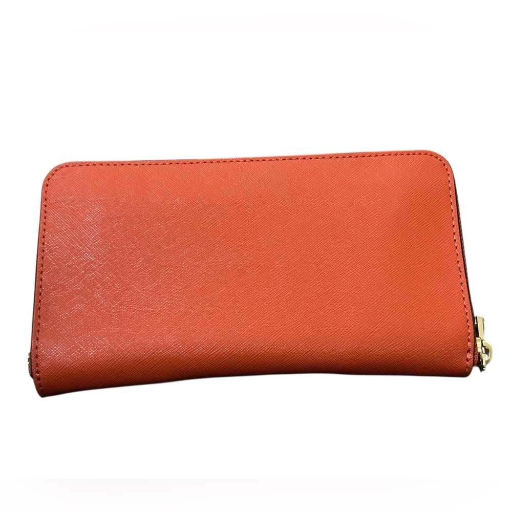 Henri Bendel Zip Around Wallet Orange Saffiano Leather - Picture 7 of 10